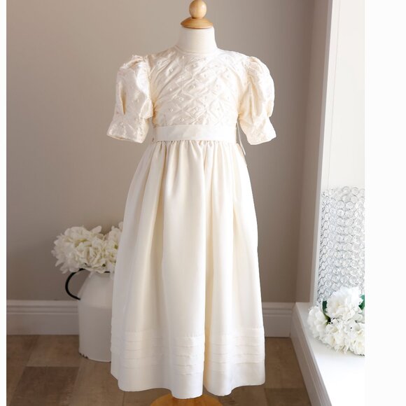 Strasburg Dress Dupioni Haboti Silk Ivory Pearls Flower Girl Special Occasion - Picture 1 of 6
